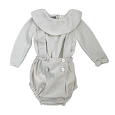 CARMINA 2PC KNIT COLLAR ONESIE WITH SUSPENDERS SHORTS